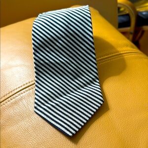 Turquoise Box 268.  Faconnable Silk Classic Black and White Striped Neck Tie